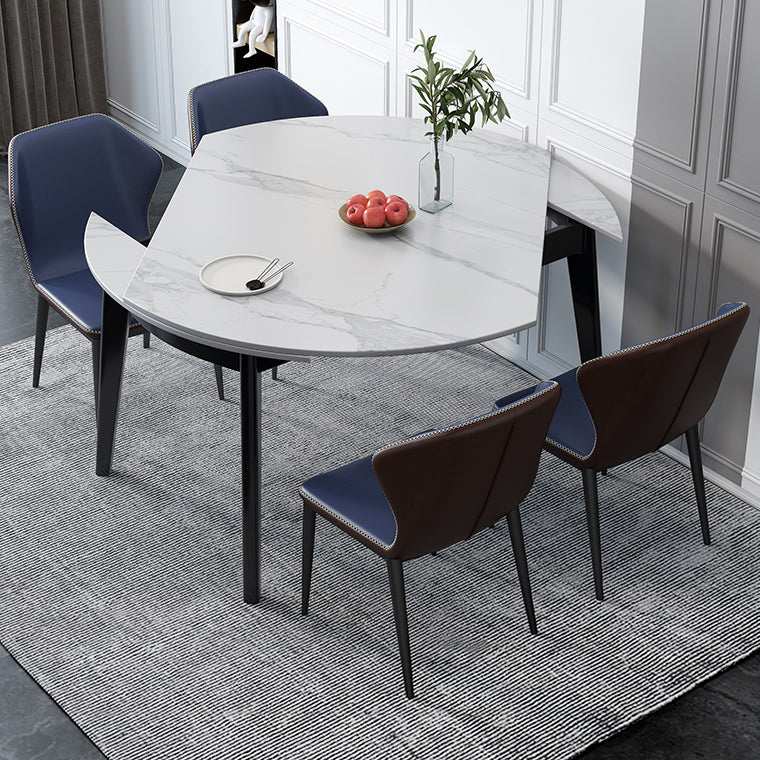 Minimalist White Sintered Stone Table Round Shape Standard Dining Table with 4 Legs Base