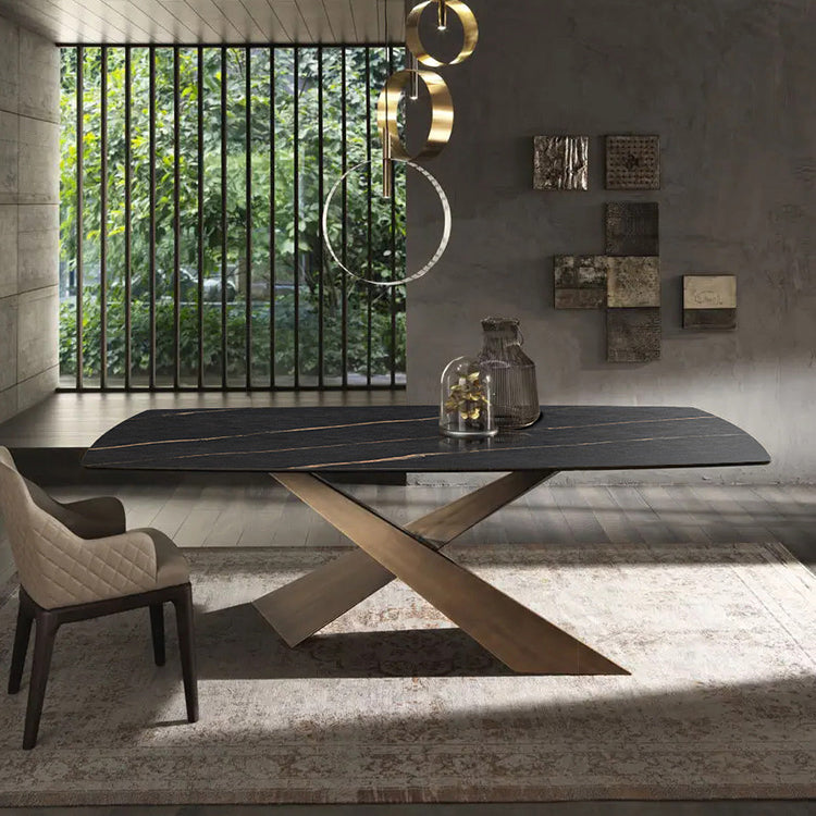 Mesa de comedor rectangular, mesa de cena de piedra de lujo tradicional para interiores