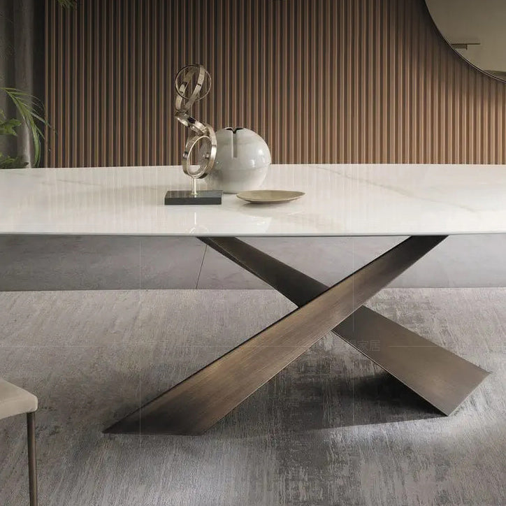 Mesa de comedor rectangular, mesa de cena de piedra de lujo tradicional para interiores