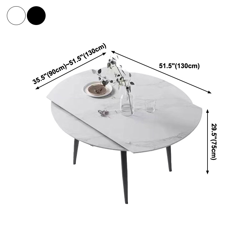 Simplicity Style Round Stone Table Drop-Leaf Dinner Table ,51"L x 51"W x 29.5"H