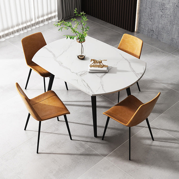 Round 4-foot Dining Site Table Simplicity Style Stone Drop-Leaf Dinette Table for Home