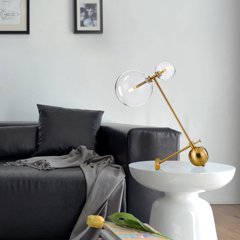 Gold Orb Nightstand Lamp Simplicity 1 Bulb Metal Night Table Light with Clear Glass Shade