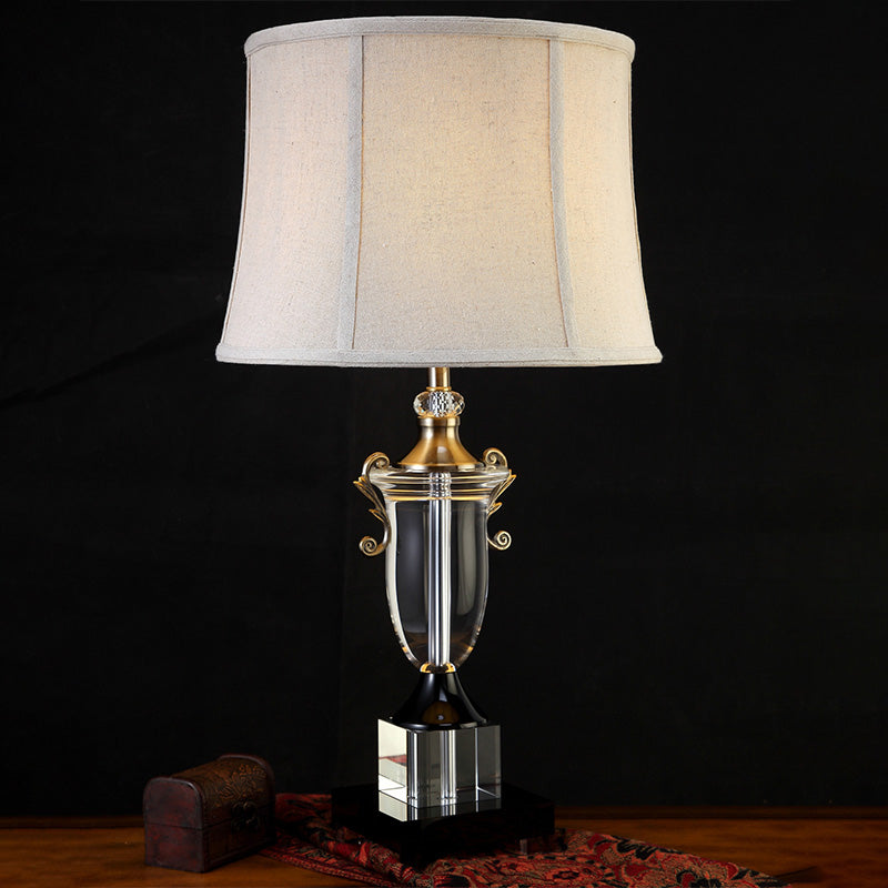 Contemporain 1 Bulbe Étude lampe Gris Bell Bell Livre Light With Fabric Shade
