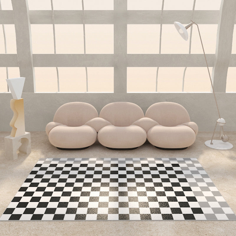 Black Modern Carpet PVC Grid Carpet Washable Area Carpet for Home Decor