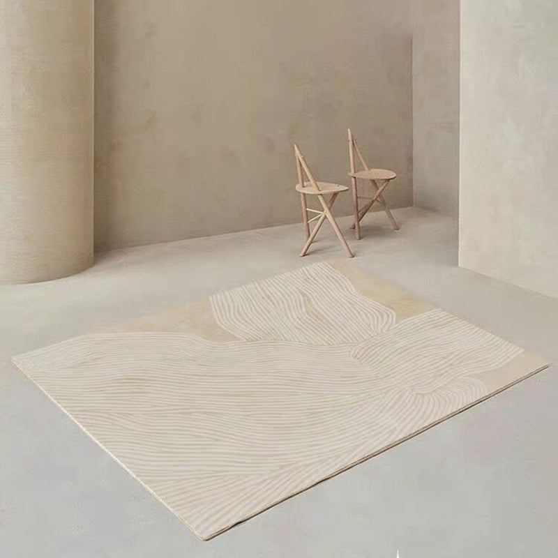 Khaki Modern Rug Polyester Curve Indoor Rug Non-Slip Backing Rug for Home Decor