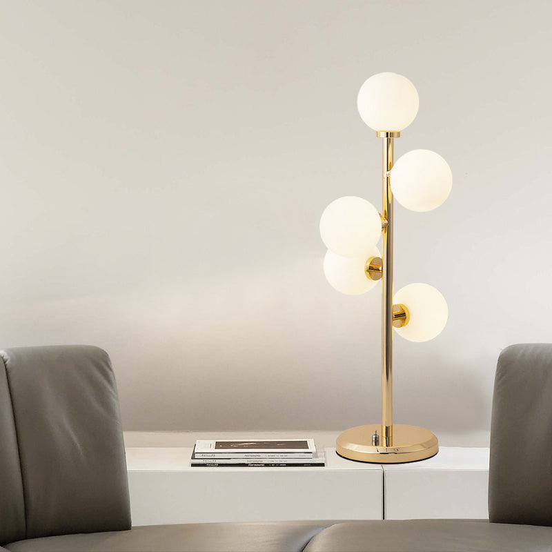 Lampada da comodino in metallo a sfera Illuminazione post-moderna in vetro crema 5 luci Lampada da comodino nera/oro per sala da pranzo