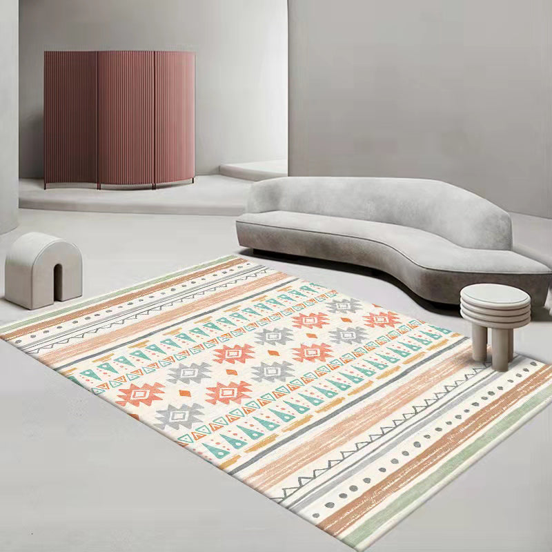 Southwestern Geometry Pattern Rug Polyester Area Carpet Non-Slip Backing Indoor Rug for Living Room