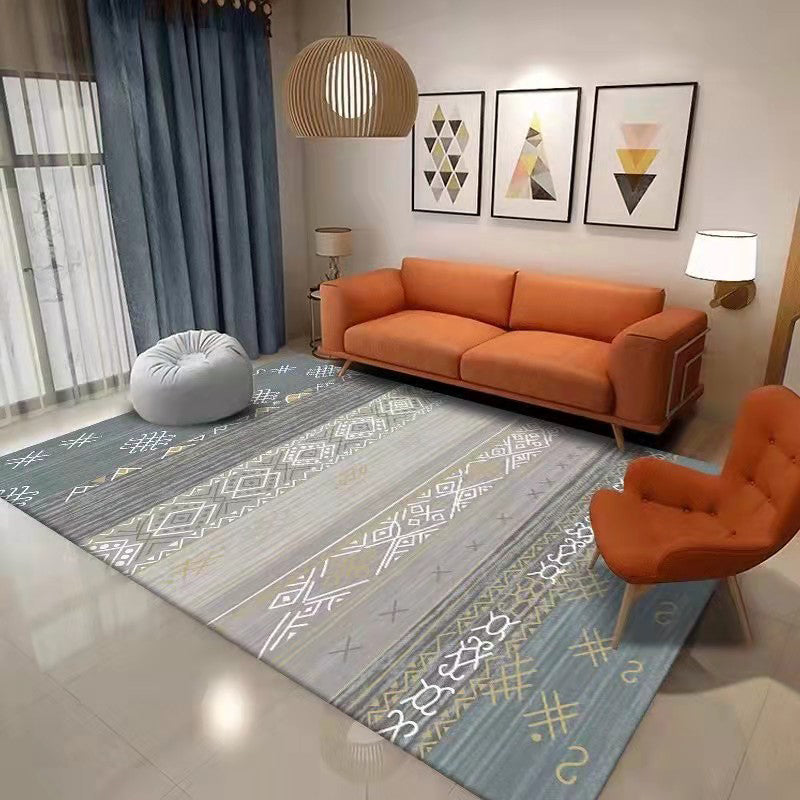 Southwestern Geometry Pattern Rug Polyester Area Carpet Non-Slip Backing Indoor Rug for Living Room