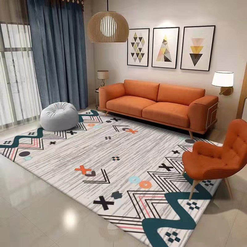 Southwestern Geometry Pattern Rug Polyester Area Carpet Non-Slip Backing Indoor Rug for Living Room