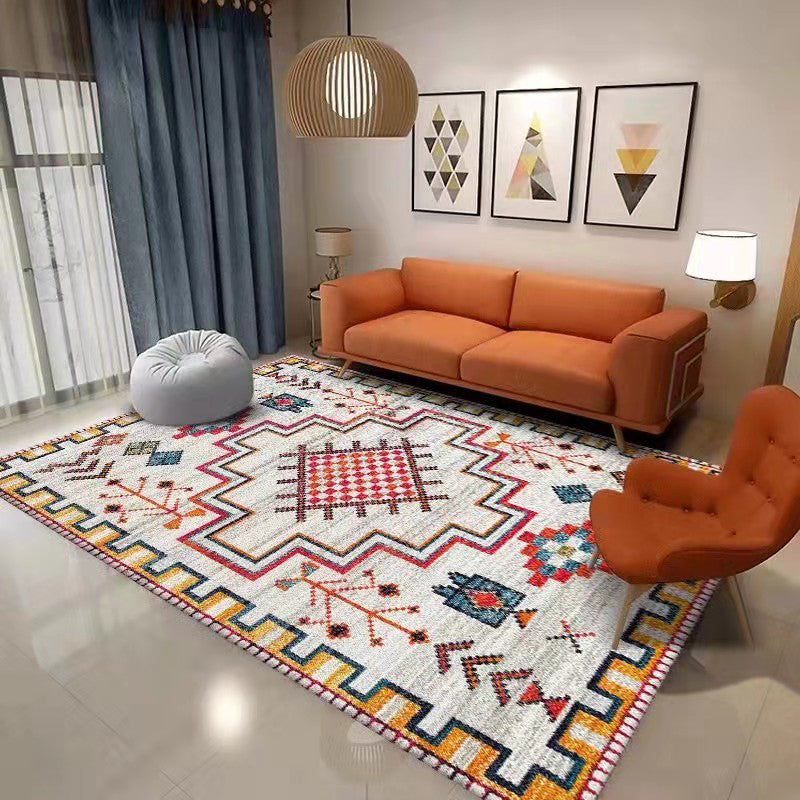 Southwestern Geometry Pattern Rug Polyester Area Carpet Non-Slip Backing Indoor Rug for Living Room