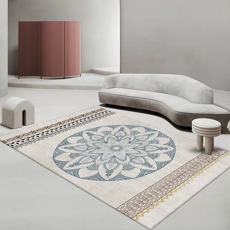 Southwestern Geometry Pattern Rug Polyester Area Carpet Non-Slip Backing Indoor Rug for Living Room