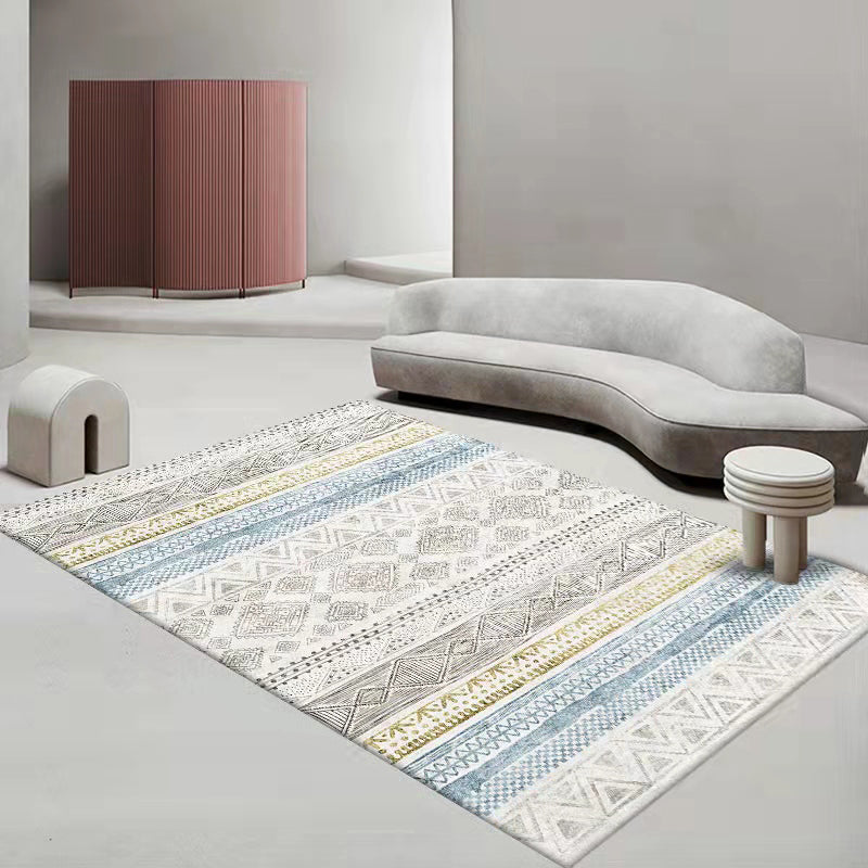 Southwestern Geometry Pattern Rug Polyester Area Carpet Non-Slip Backing Indoor Rug for Living Room