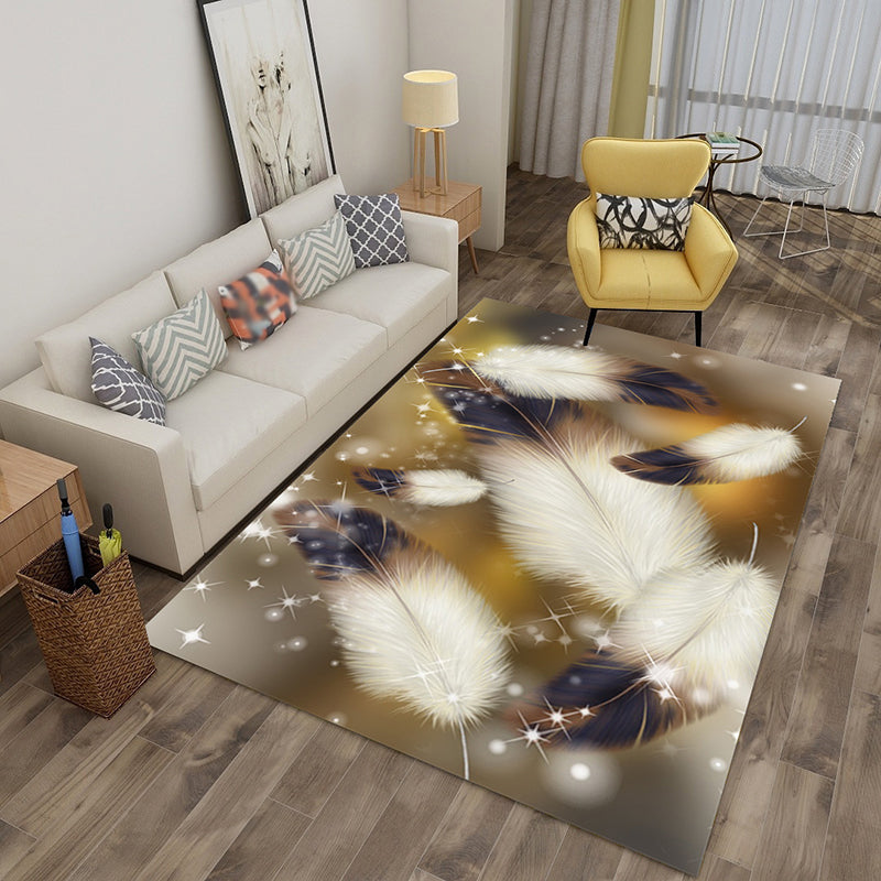 Light Gold Feather Rug Polyester Modern Rug Non-Slip Backing Rug for Home Decor
