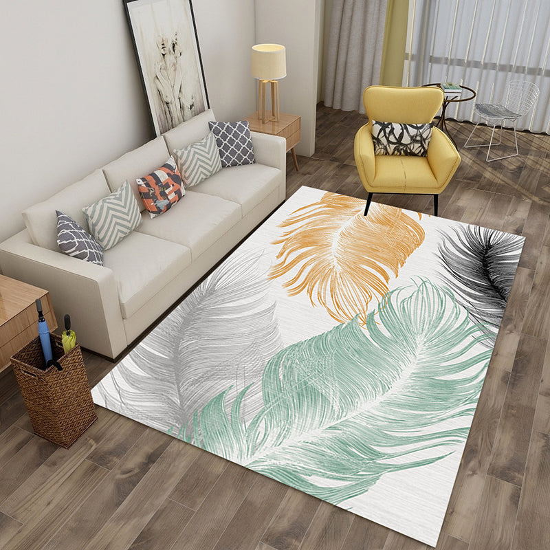 Light Gold Feather Rug Polyester Modern Rug Non-Slip Backing Rug for Home Decor