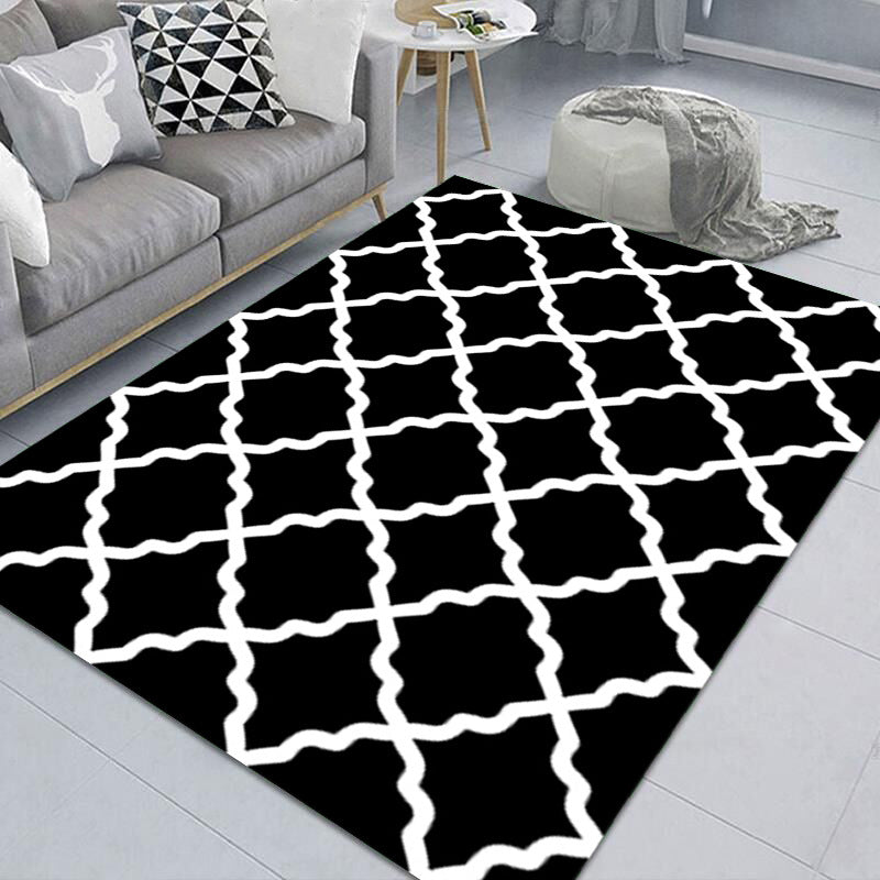White Simple Rug Polyester Abstract Pattern Rug Non-Slip Backing Rug for Living Room