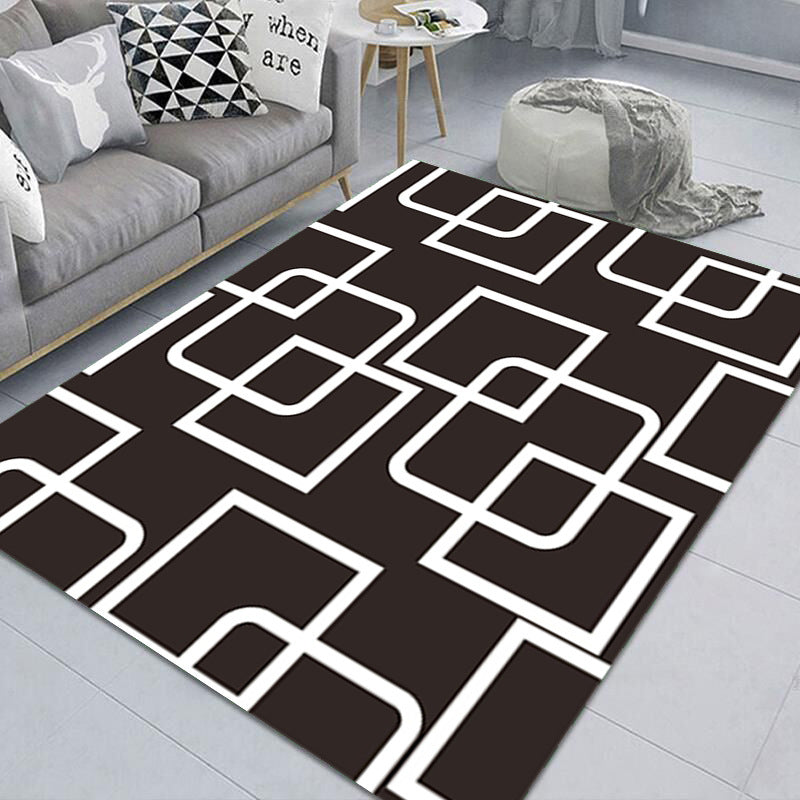 White Simple Rug Polyester Abstract Pattern Rug Non-Slip Backing Rug for Living Room