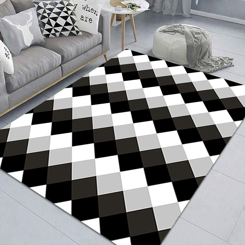 White Simple Rug Polyester Abstract Pattern Rug Non-Slip Backing Rug for Living Room