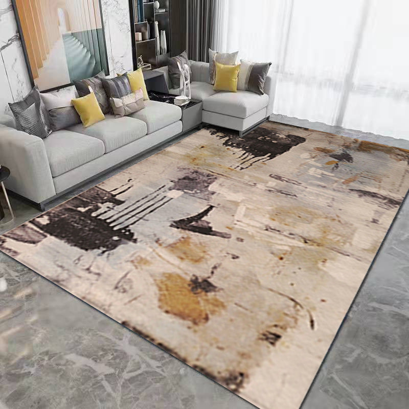 Brown Contemporary Rug Polyester Simple Rug Non-Slip Backing Rug for Drawing Room