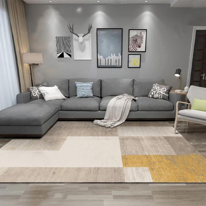 Light Brown Irregular Geometry Rug Polyester Simple Rug Washable Rug for Home Decor