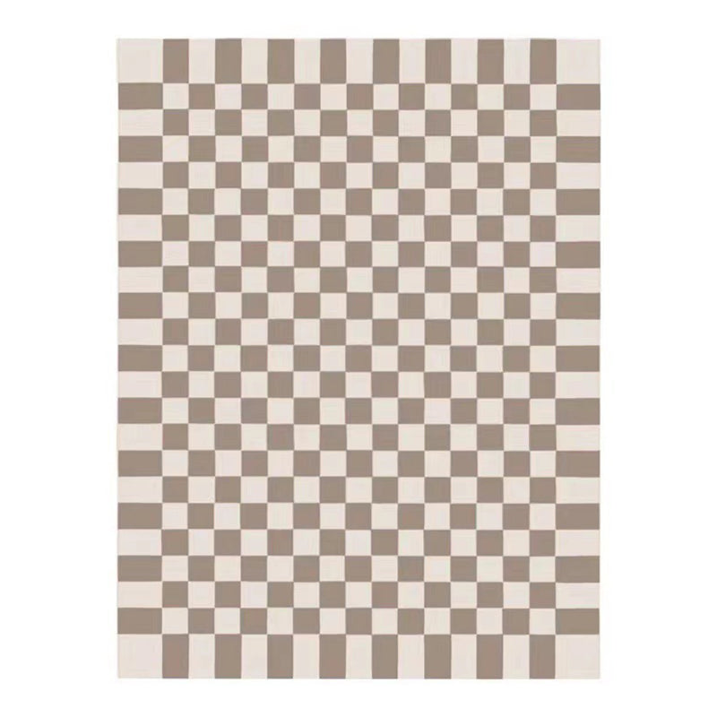 Tapis à imprimé grille brun foncé Polyester tapis simple de support sans glissement pour le salon