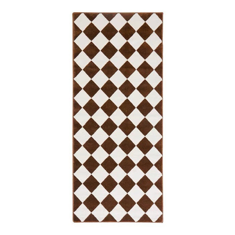 Tapis à imprimé grille brun foncé Polyester tapis simple de support sans glissement pour le salon