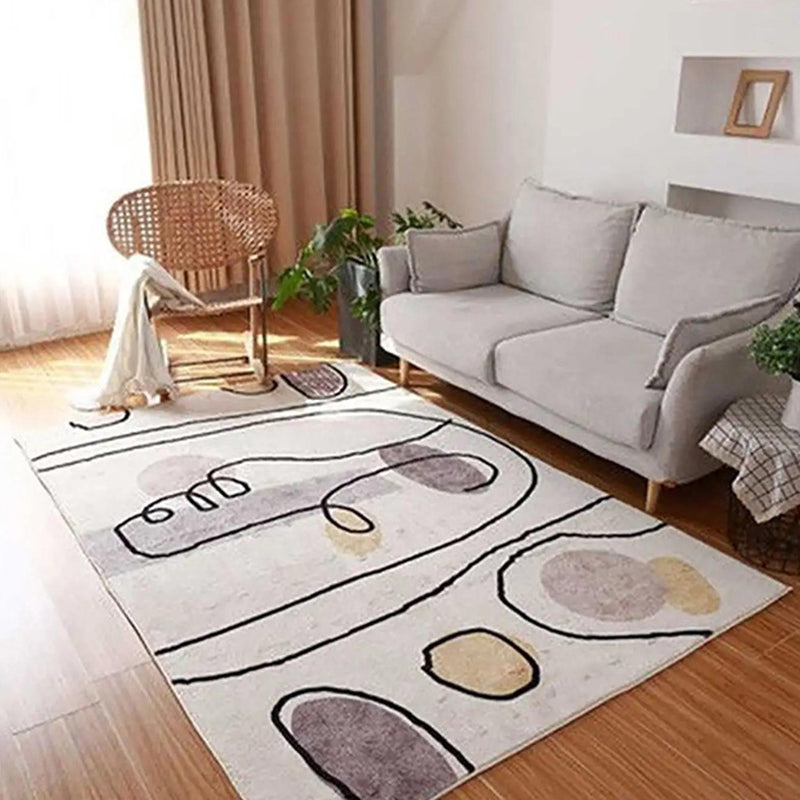 Tapis de ligne abstraite du tapis moderne beige tapis sans glissement pour décoration intérieure