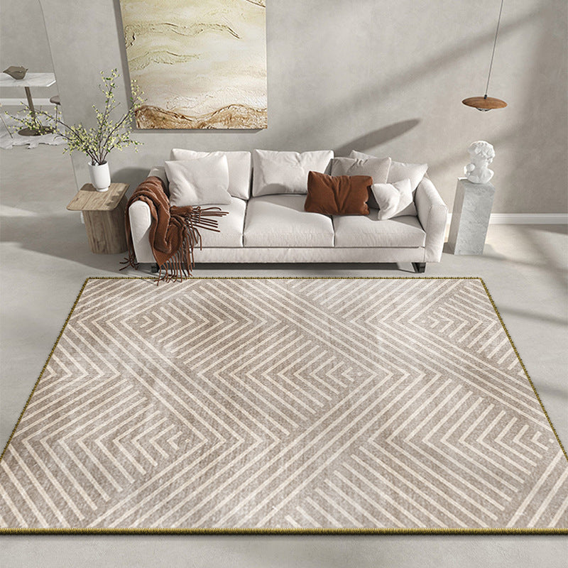 White Modern Rug Polyester Graphic Rug Stain Resistant Rug for Living Room