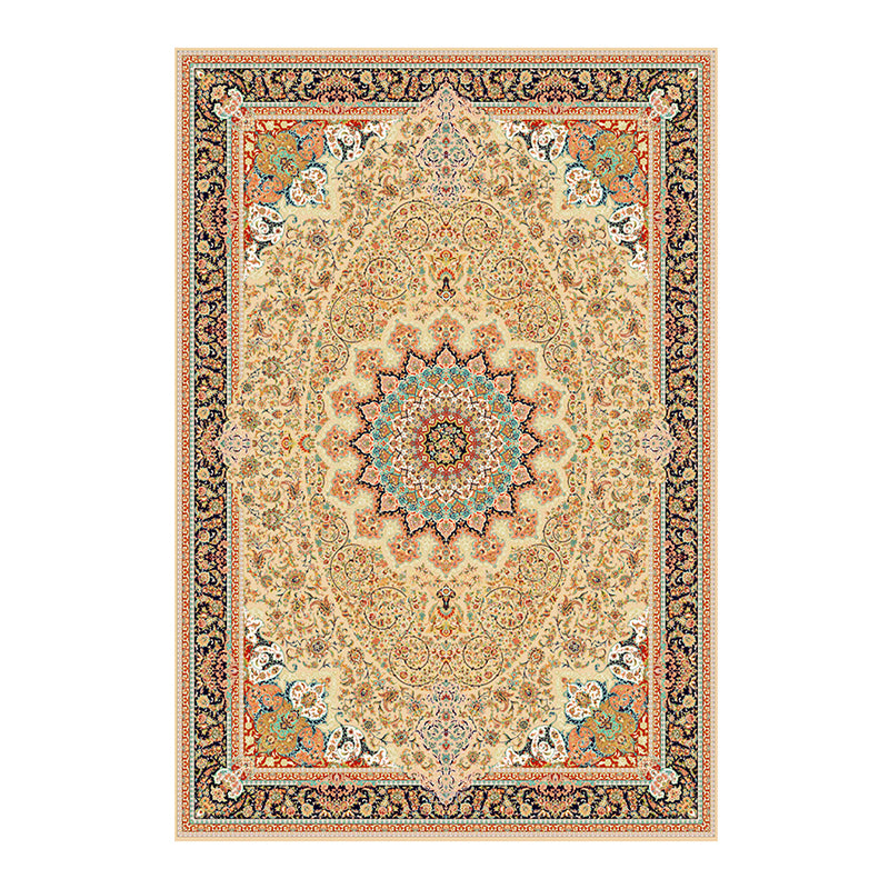 Brown Vintage Rug Polyester Medallion Rug Non-Slip Backing Rug for Home Decor