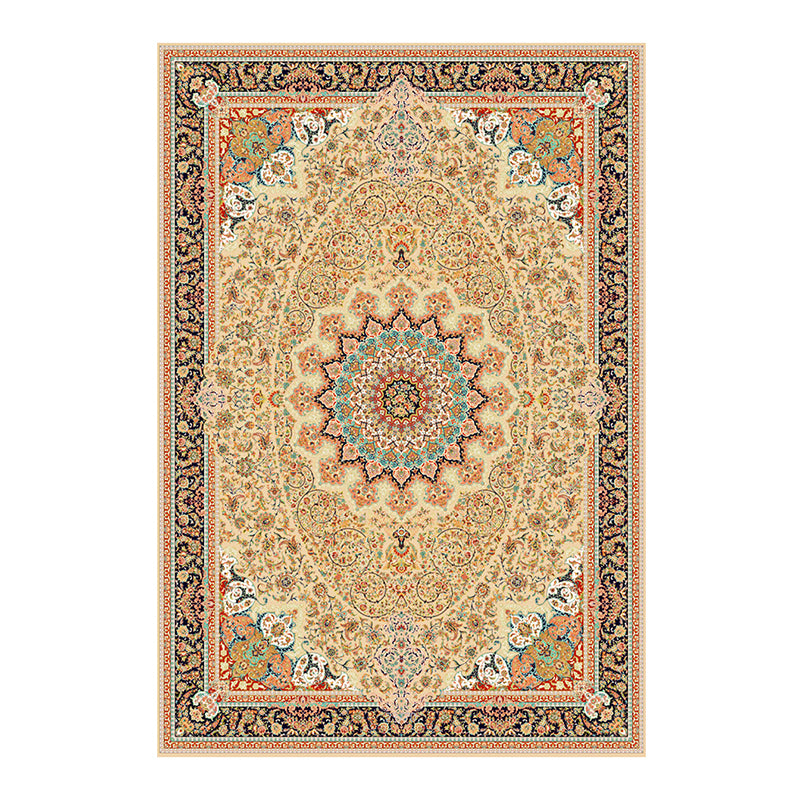 Brown Vintage Rug Polyester Medallion Rug Non-Slip Backing Rug for Home Decor