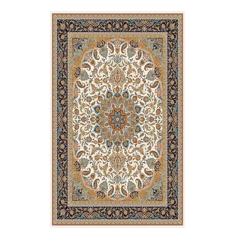 Brown Vintage Rug Polyester Medallion Rug Non-Slip Backing Rug for Home Decor