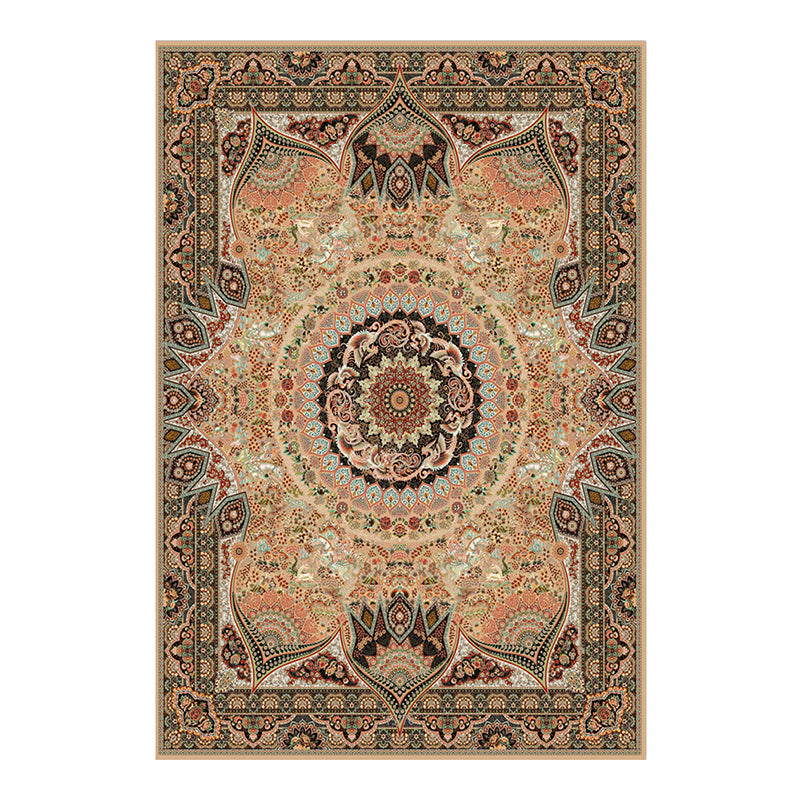 Brown Vintage Rug Polyester Medallion Rug Non-Slip Backing Rug for Home Decor