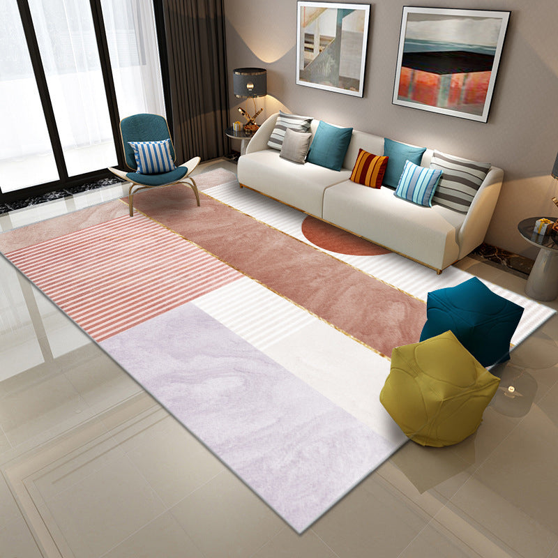 Orange Nordic Rug Polyester Color Block Rug Non-Slip Backing Rug for Living Room