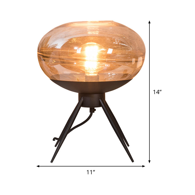 Lámpara de mesa de noche de metal ovalada, lámpara de mesita de noche moderna de cristal coñac con 1 cabezal