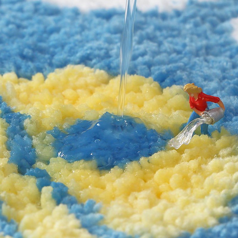 Dark Blue Flower Carpet Polyester Simple Carpet Washable Carpet for Drawing Room