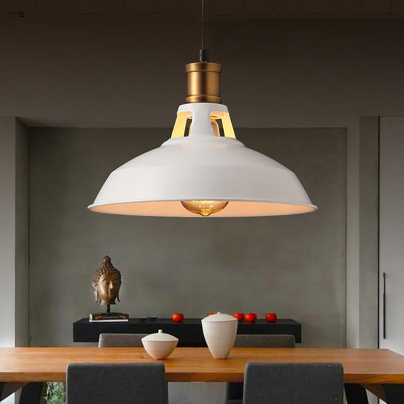 10.5"/12"/15" W 1 Light Hanging Light with Barn Shade Iron Farmhouse Style Dining Room Ceiling Light Fixture in Black/White/White Inner