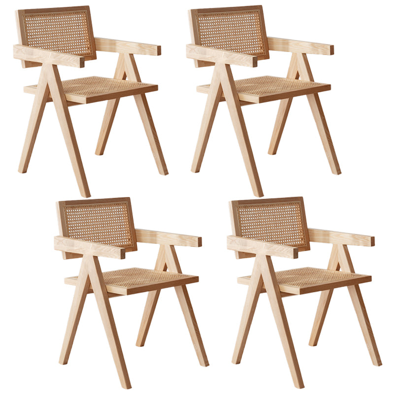 Chaise de salle à manger en bois traditionnelle, chaise de salle à manger à dossier en canne pour café avec accoudoirs