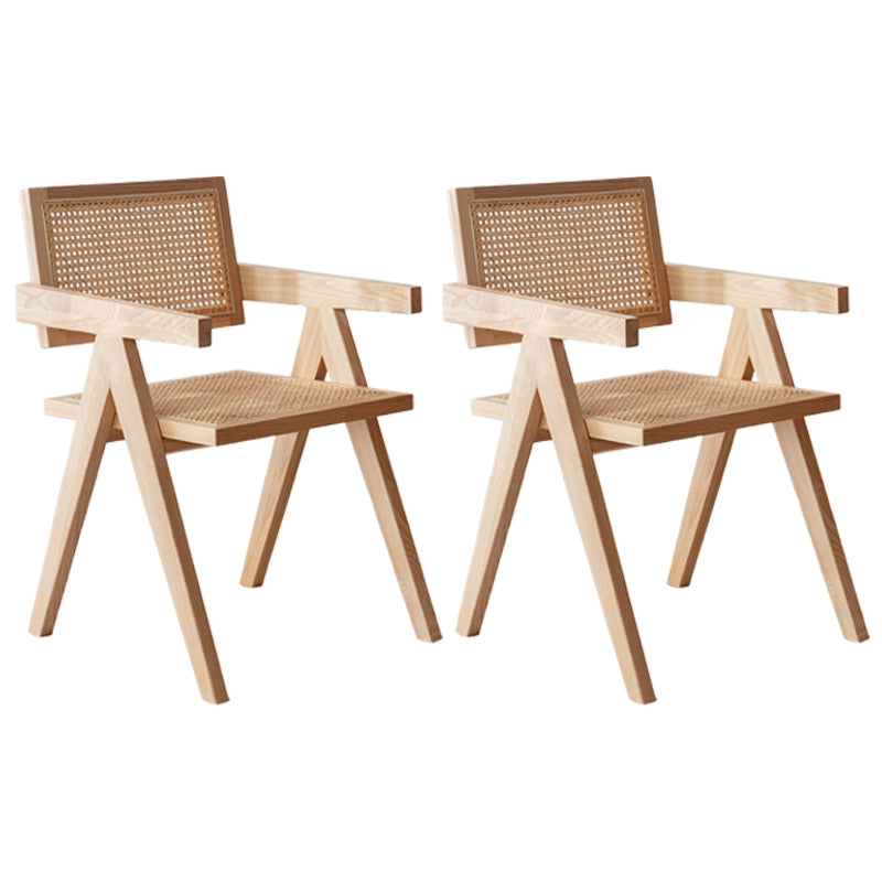 Chaise de salle à manger en bois traditionnelle, chaise de salle à manger à dossier en canne pour café avec accoudoirs