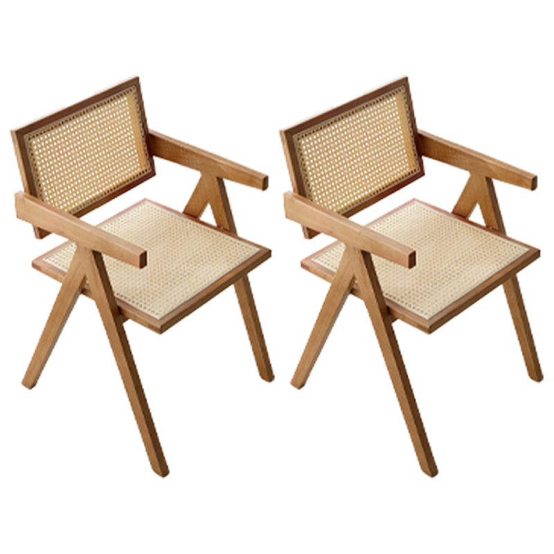 Chaise de salle à manger en bois traditionnelle, chaise de salle à manger à dossier en canne pour café avec accoudoirs