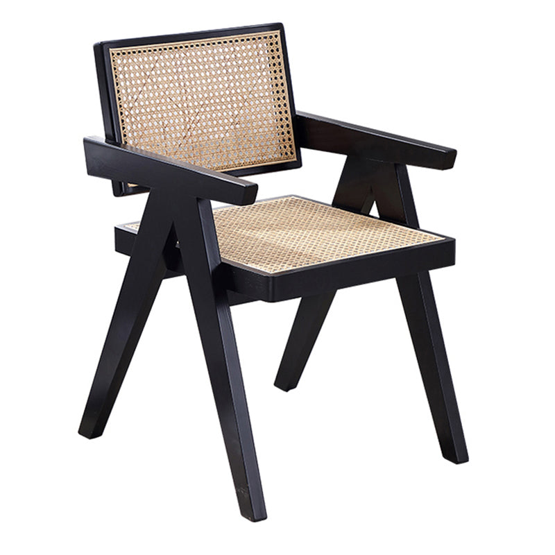 Chaise de salle à manger en bois traditionnelle, chaise de salle à manger à dossier en canne pour café avec accoudoirs