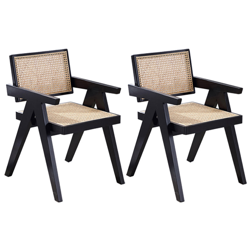 Chaise de salle à manger en bois traditionnelle, chaise de salle à manger à dossier en canne pour café avec accoudoirs