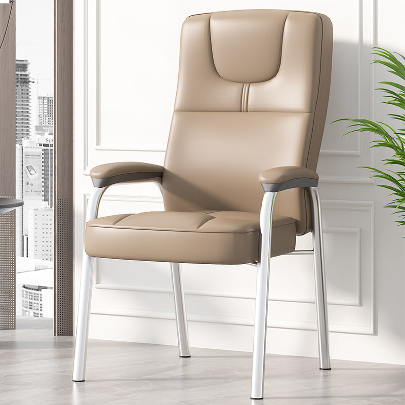 Minimalist Style PU Leather Dining Chair Solid Back Upholstered Arm Single Chair