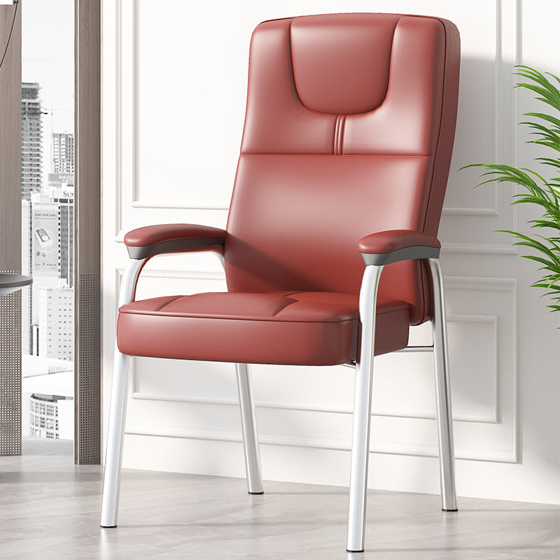 Minimalist Style PU Leather Dining Chair Solid Back Upholstered Arm Single Chair
