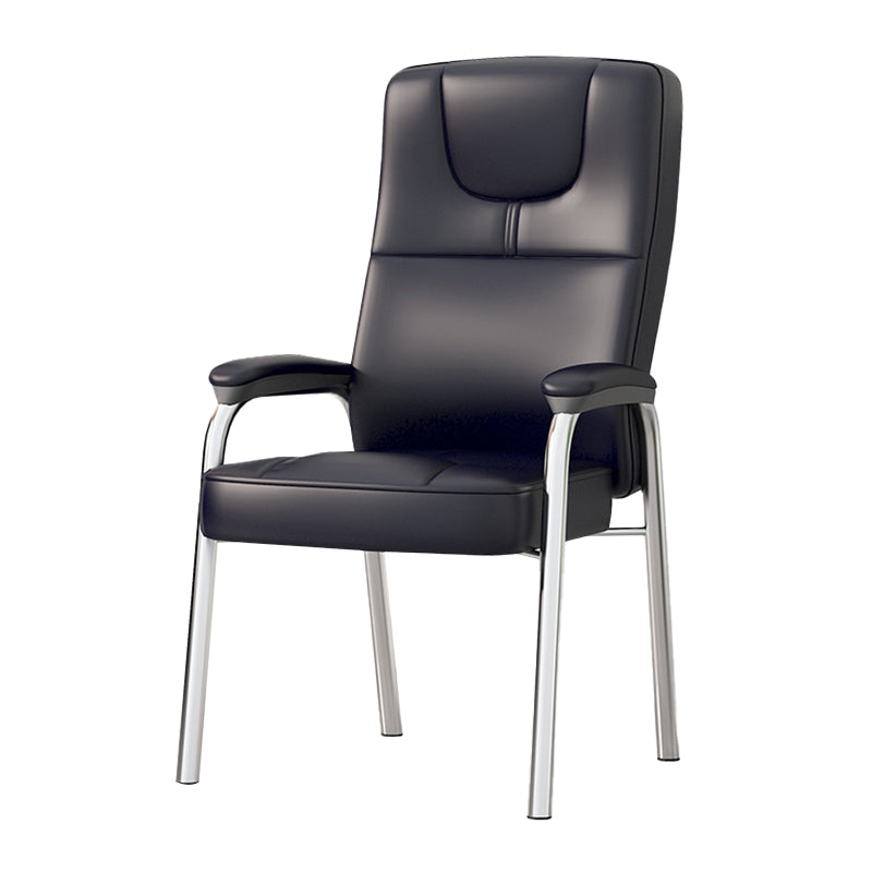 Minimalist Style PU Leather Dining Chair Solid Back Upholstered Arm Single Chair