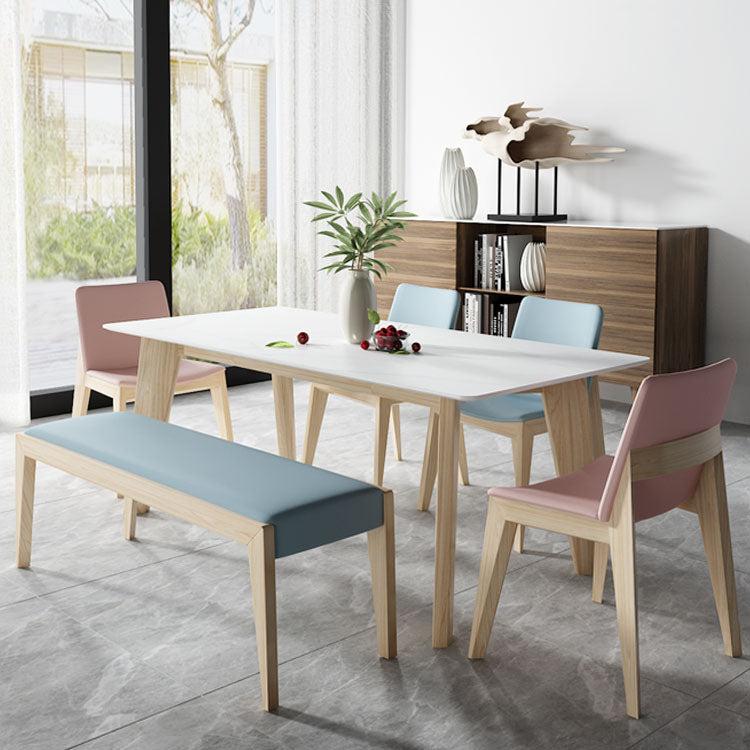 Sillas de comedor tapizadas sin brazos Sillas laterales de interior con patas de madera (juego de 2)
