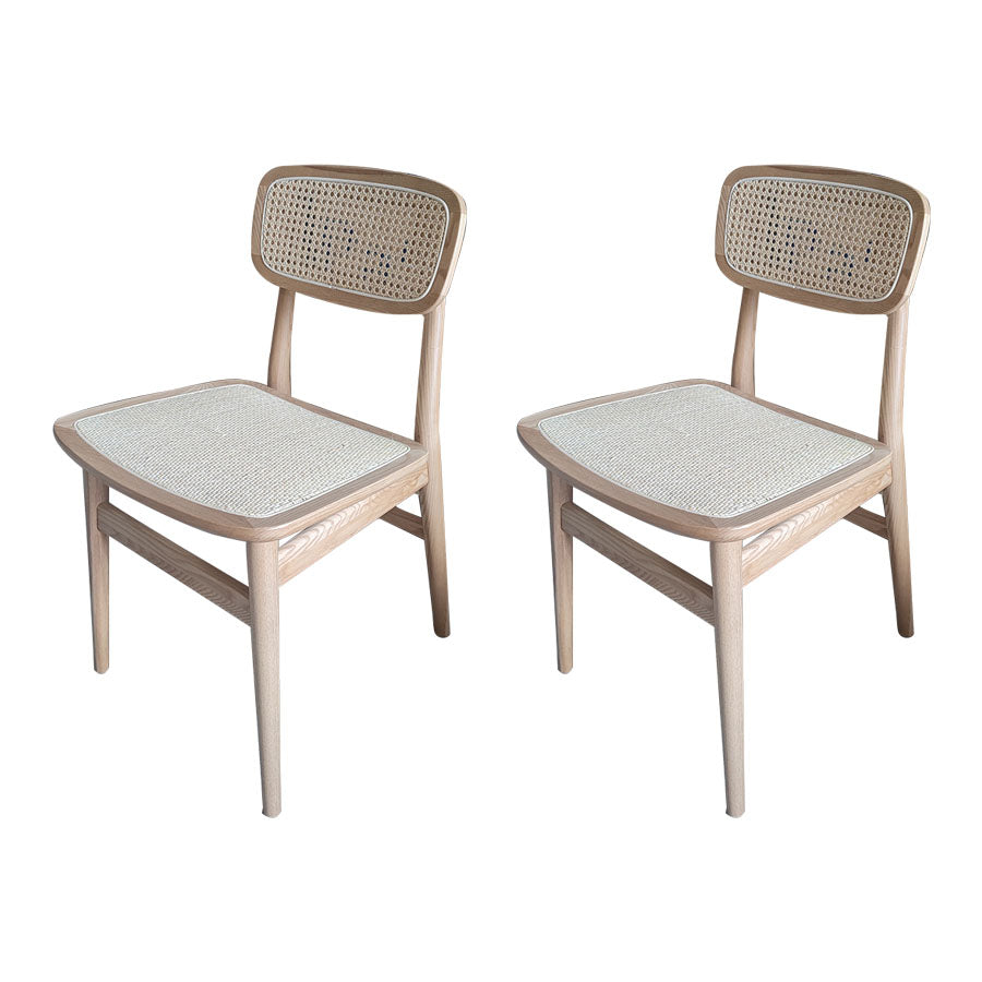 Chaises de salle à manger d'intérieur sans accoudoirs, chaises d'appoint en rotin avec pieds en bois (Ensemble de 2)