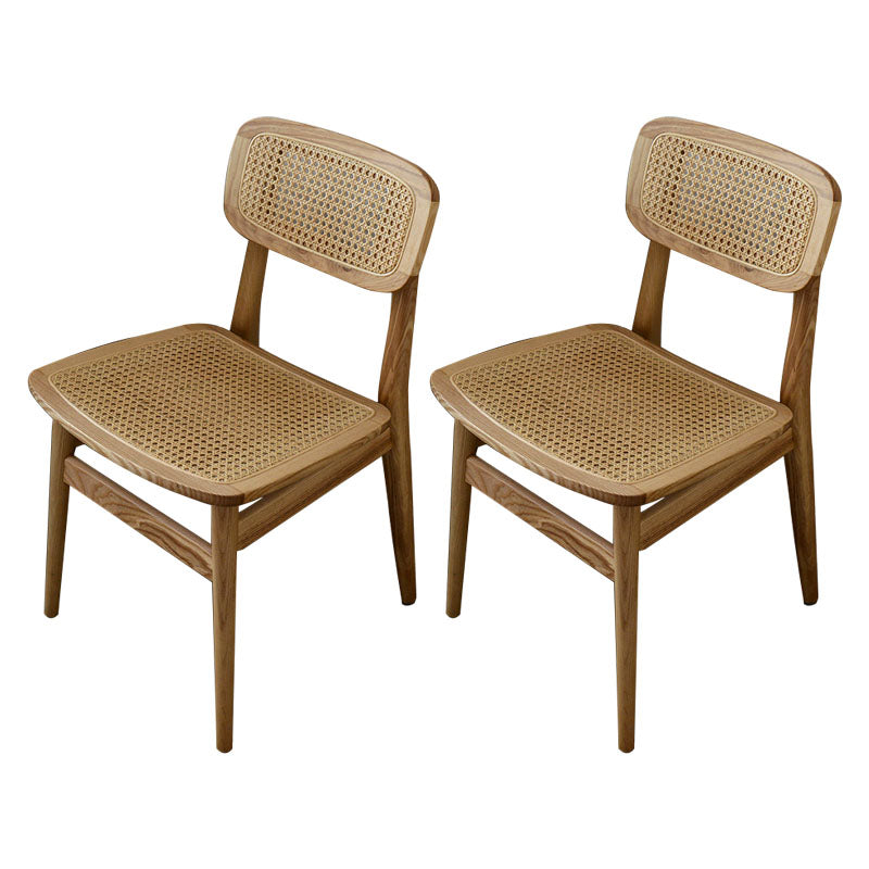 Chaises de salle à manger d'intérieur sans accoudoirs, chaises d'appoint en rotin avec pieds en bois (Ensemble de 2)