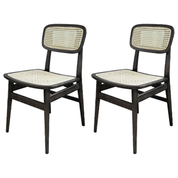 Chaises de salle à manger d'intérieur sans accoudoirs, chaises d'appoint en rotin avec pieds en bois (Ensemble de 2)