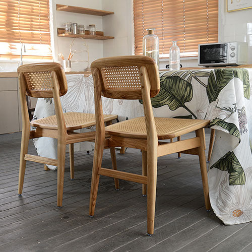 Sillas de comedor sin brazos para interiores, sillas laterales de ratán con patas de madera (juego de 2)