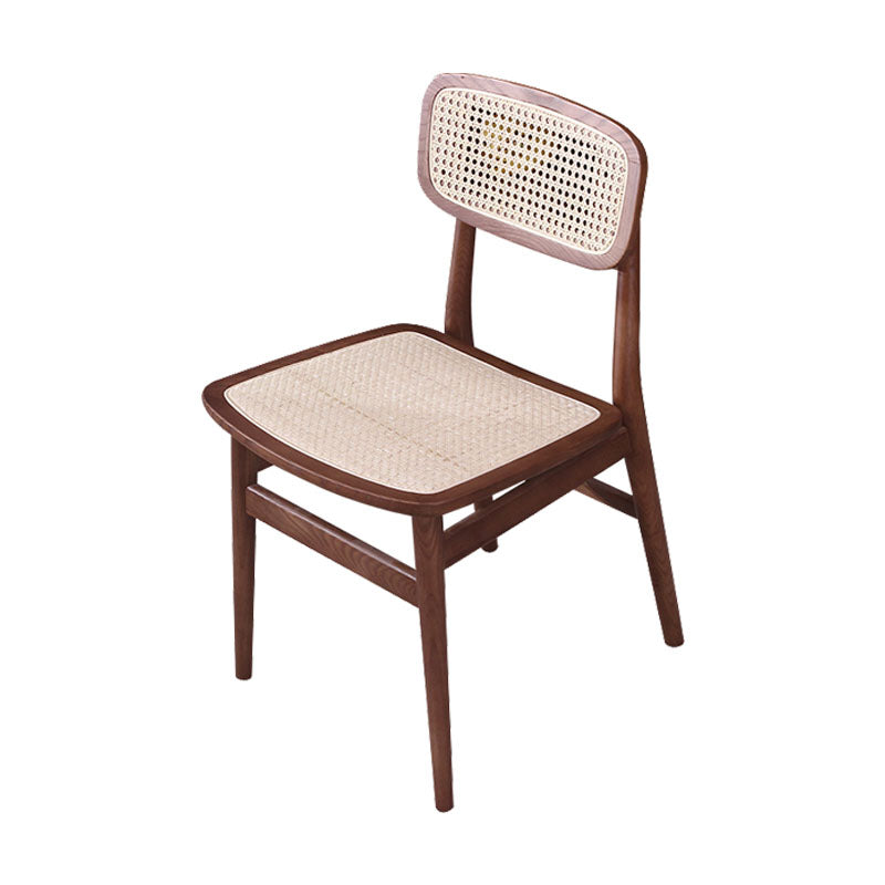 Sillas de comedor sin brazos para interiores, sillas laterales de ratán con patas de madera (juego de 2)