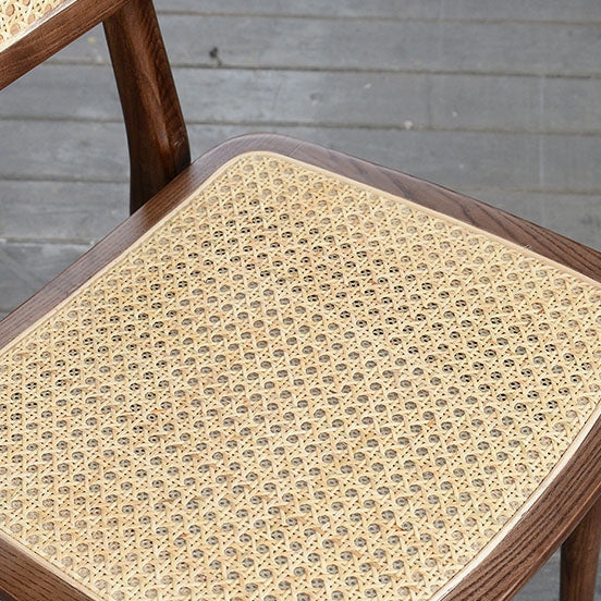 Sillas de comedor sin brazos para interiores, sillas laterales de ratán con patas de madera (juego de 2)